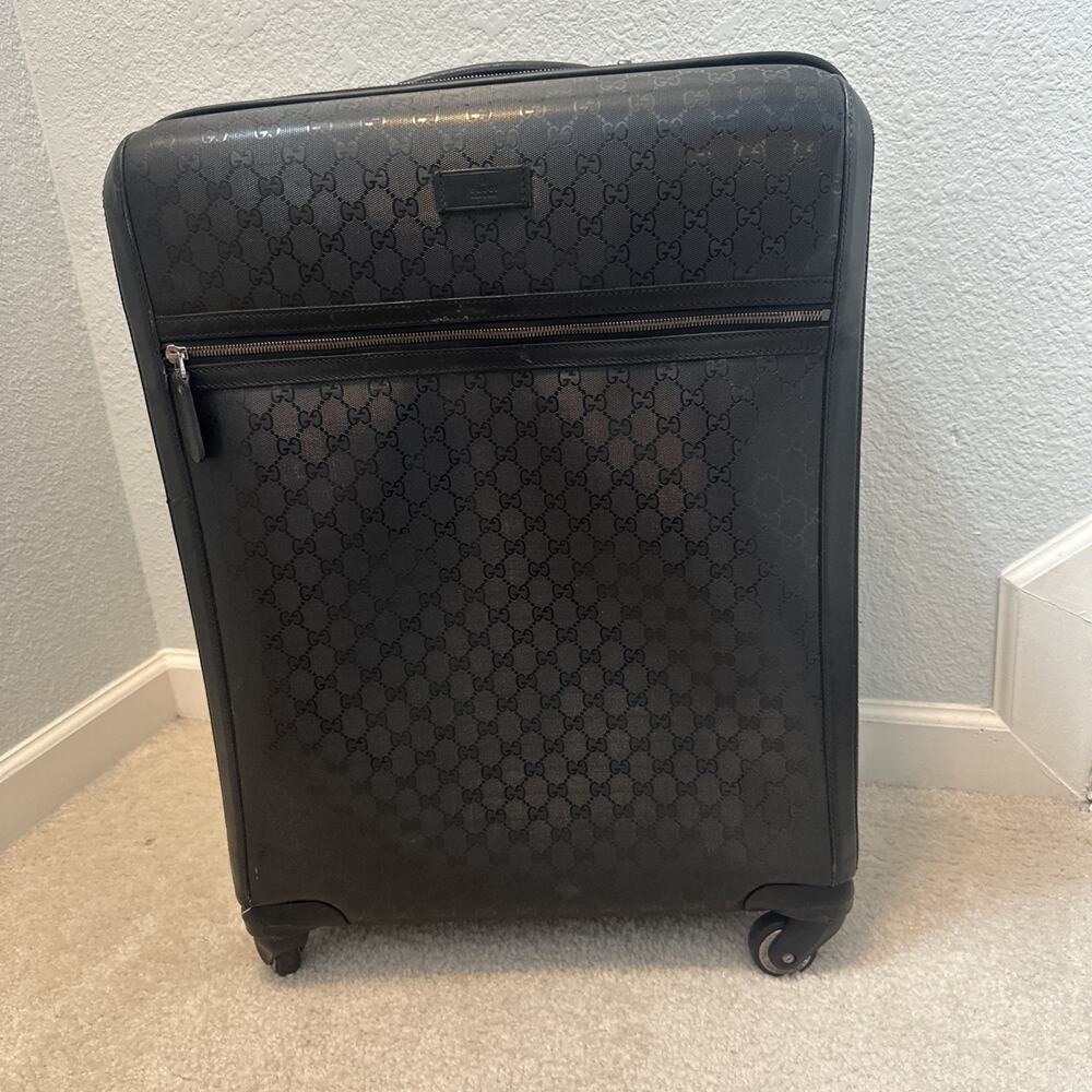AUTHENTIC GUCCI TROLLEY TRAVEL SUITCASE IMPRIME 24” BLACK ROLLING LUGGAGE 293908